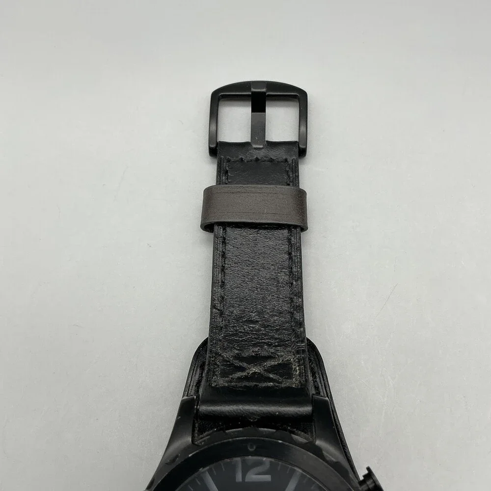 Fossil Nate JR1510 Mens Watch 46mm Black Leather Chronograph New Battery